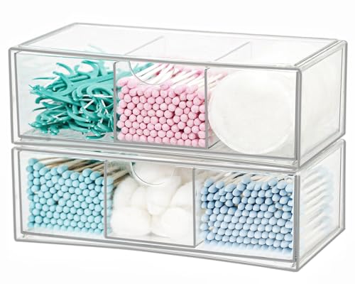 ZEXALOR Set of 2 Stackable Storage Drawers - 7.8" Clear Plastic Drawer Storage, Acrylic Makeup Organizer, Desk Counter Cabinet Office Organizer, Bathroom Organizers and Storage (3 Grid/Set of 2) - Image 5