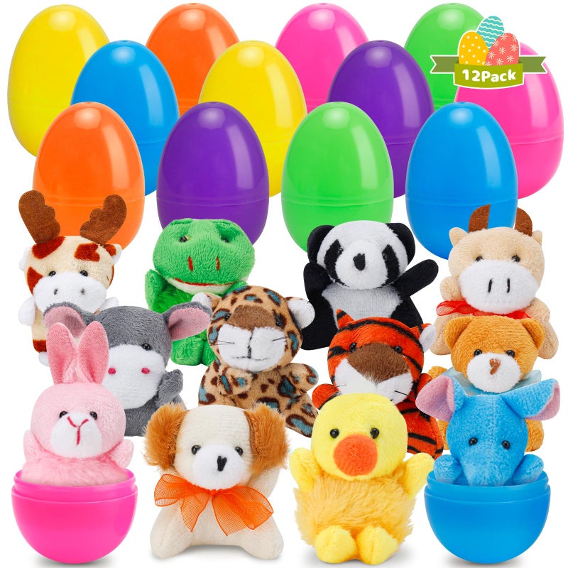 AUUGUU 12 Pack Prefilled Easter Eggs with Animals Stuffers Plush Toys for Easter Egg Hunt Easter Basket Stuffers Fillers Easter Party Favors Easter Classroom Prize Supplies - Image 3