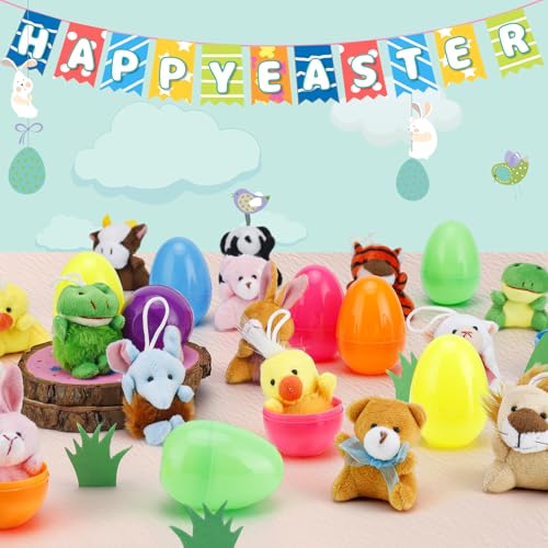 AUUGUU 12 Pack Prefilled Easter Eggs with Animals Stuffers Plush Toys for Easter Egg Hunt Easter Basket Stuffers Fillers Easter Party Favors Easter Classroom Prize Supplies - Image 5