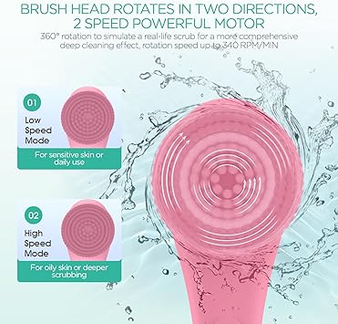 VOYOR Electric Body Scrubber TwoWay Rotating Brush Head 4 Accessories Rechargeable IPX6 Waterproof Long Handle Bath Brush BC300 Pink - Image 4