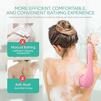 VOYOR Electric Body Scrubber TwoWay Rotating Brush Head 4 Accessories Rechargeable IPX6 Waterproof Long Handle Bath Brush BC300 Pink - Image 3