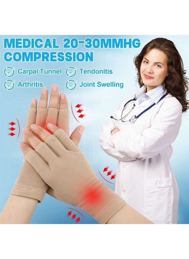 Woanger - 2 Pairs Seamless Lymphedema Compression Gloves 20-30 mmHg Fingerless Compression Gloves (Large) - Image 1
