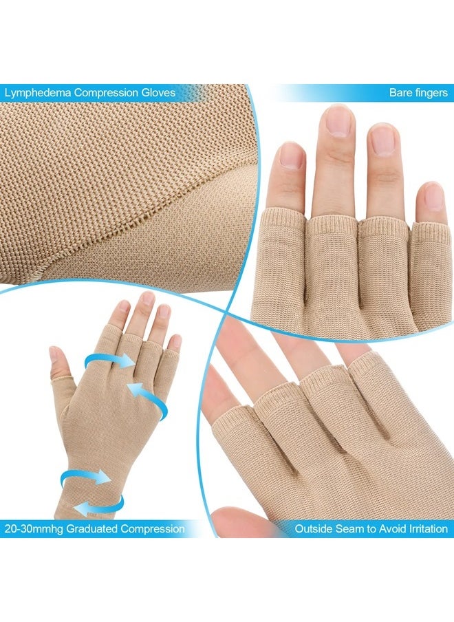 Woanger - 2 Pairs Seamless Lymphedema Compression Gloves 20-30 mmHg Fingerless Compression Gloves (Large) - Image 1