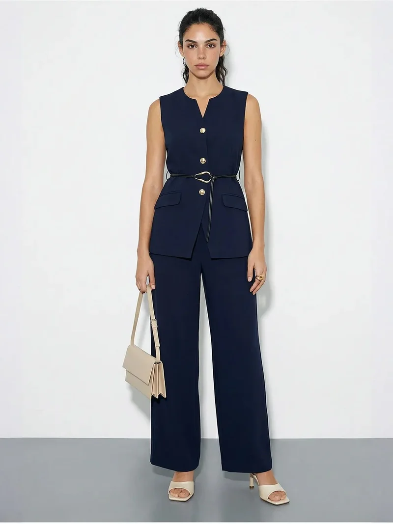 بيانكو لوتشي LUCCI High Waist V-Neck Belted Two-Piece Co-ord Set