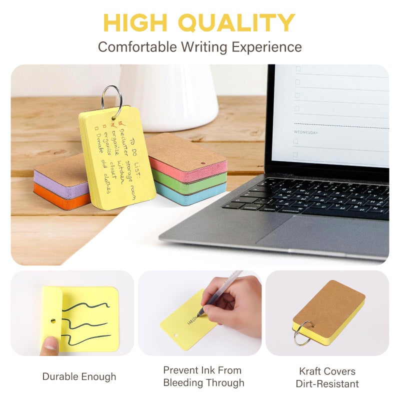 Goefun 300Pcs 6 Color Index Cards with Ring 2.2x3.5, Blank Flashcards - Image 5