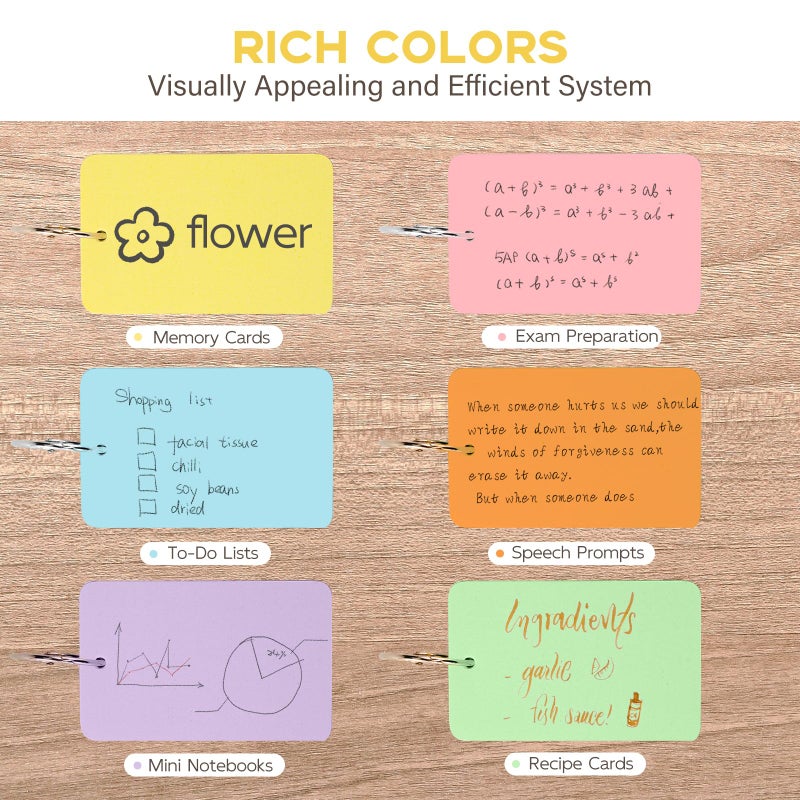 Goefun 300Pcs 6 Color Index Cards with Ring 2.2x3.5, Blank Flashcards - Image 3