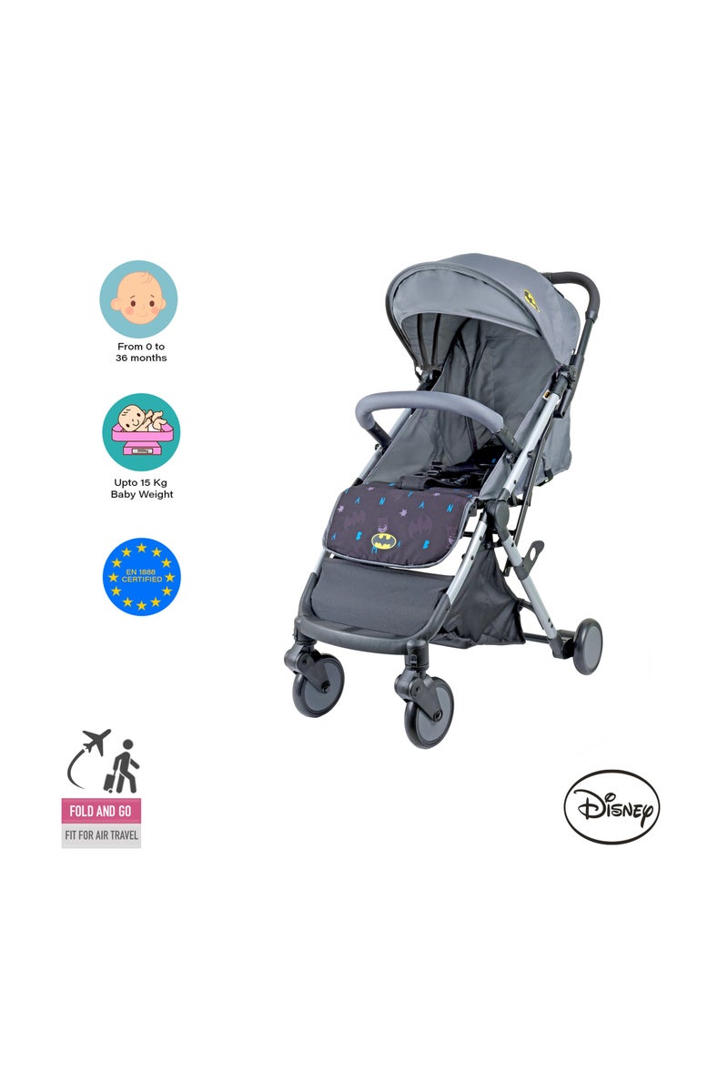 Warner Bros Batman Baby/Kids Travel Stroller 0 36 months, Storage Basket, Detachable Bumper, 5 Point Safety Harness, Compact Foldable Design, Grey - Image 2