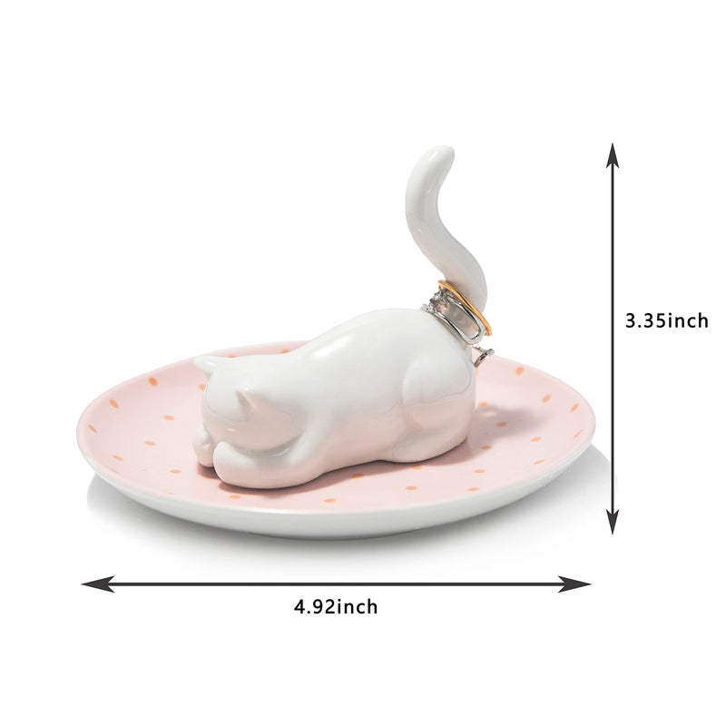 Lynagert Cat Ring Holder Ring Dish Ceramic Jewelry Holder Dish Trinket Tray For Rings Earrings Trinkets Organizer, Funny Cat Themed Gifts for Mom, Birthday Gifts for Women - Image 3