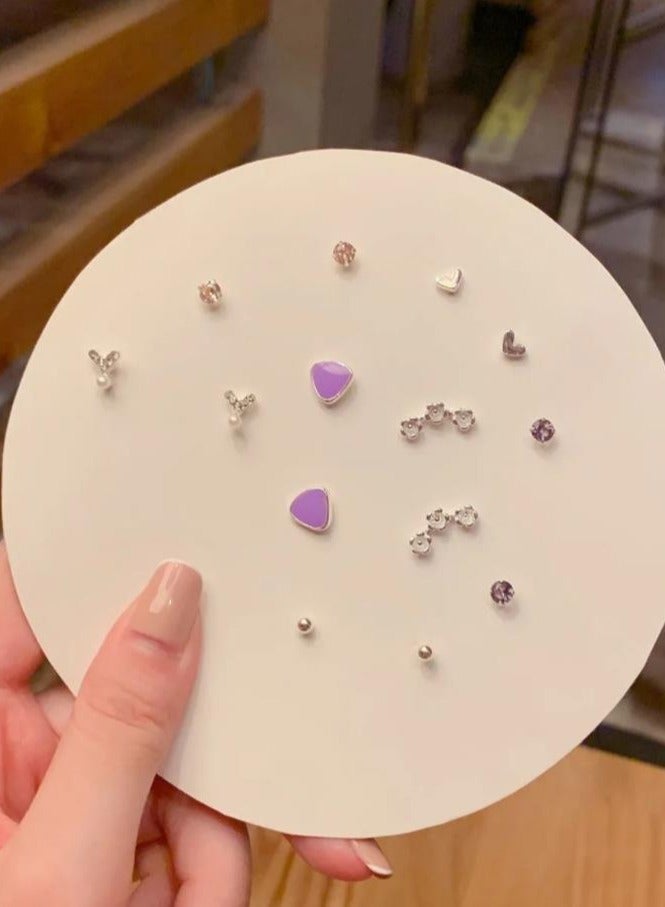 KUYING 7-Pair 925 Silver Ear Nail Earring Combination Set 