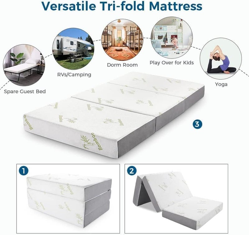 The Home Mart Folding Mattress, 4 Inch Trifold Mattress with Removable Cover, Non-Slip Bottom & Breathable Mesh Sides, Foldable & Portable (Hybrid Foam, Single : 180 x 90 x 10 cm) - Image 4