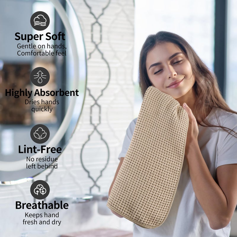 Microfiber Waffle Hand Towels, 2 Pieces, Soft, Absorbent, Fast Drying, Lint Free 430 GSM (Beige) - Image 4