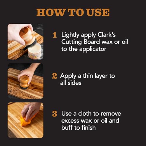 CLARK'S Food Grade Mineral Oil & Wax Applicator for Round Wood Cutting Board, Butcher Blocks, Bamboo, and Utensils – USA Maple Construction - Image 5