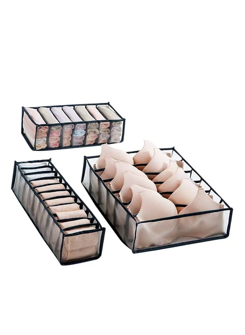 Y&D 3-Piece Drawer Style Thickened Underwear Storage Bag Dormitory Home Storage Box Mesh Socks Transparent Storage - Image 1