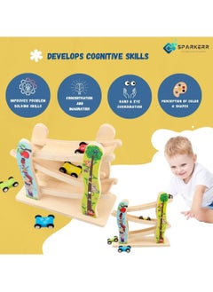 SPARKERR SPARKERR Wooden Car Racetrack, Toy car racing Track, Ramp Racer With 4 Mini Cars Set, Educational Creative Toddler Toy for Kids, Little Boy and Girl at Home or for Gifting  - Image 4