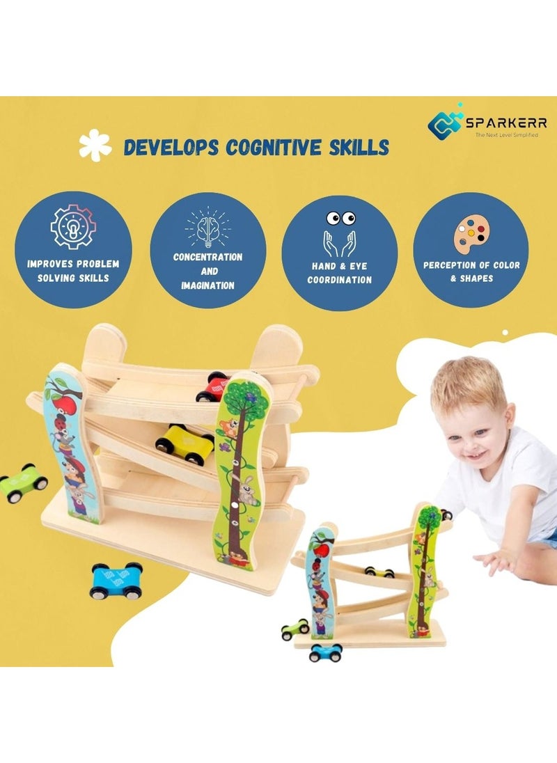 SPARKERR SPARKERR Wooden Car Racetrack, Toy car racing Track, Ramp Racer With 4 Mini Cars Set, Educational Creative Toddler Toy for Kids, Little Boy and Girl at Home or for Gifting  - Image 4