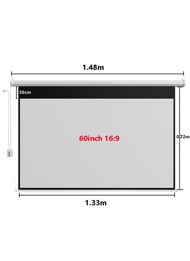 Flash Hawk 60 Inch 16:9 Wall Mount Electric Projector Screen Motorized Projection Curtain with Remote Control For Home Cinema/Home Theater/Home Gaming/Home Party  - Image 2