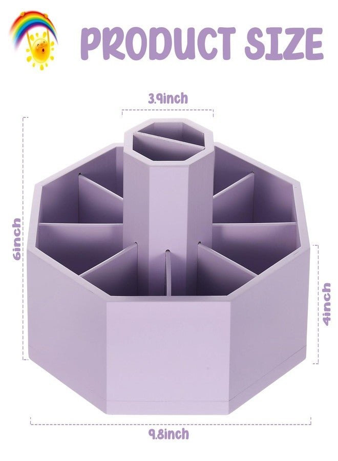 Fiwochic 360° Rotating Pencil Holder for Desk Bamboo Rotating Marker Pen Desk Organizer Art Supply Gifts or Desktop Storage Caddy, Crayon, Marker, Pencil(Light Purple) - Image 2