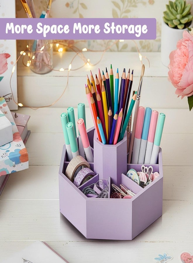 Fiwochic 360° Rotating Pencil Holder for Desk Bamboo Rotating Marker Pen Desk Organizer Art Supply Gifts or Desktop Storage Caddy, Crayon, Marker, Pencil(Light Purple) - Image 5