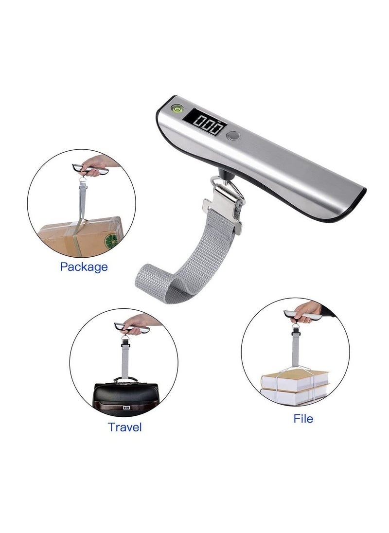KASTWAVE - Portable Digital Luggage Scale, Hanging Travel Baggage Scale, Lightweight Handheld Suitcase Weight Scale with Backlit LCD Display, 110 Lb Capacity, Silver - Image 1