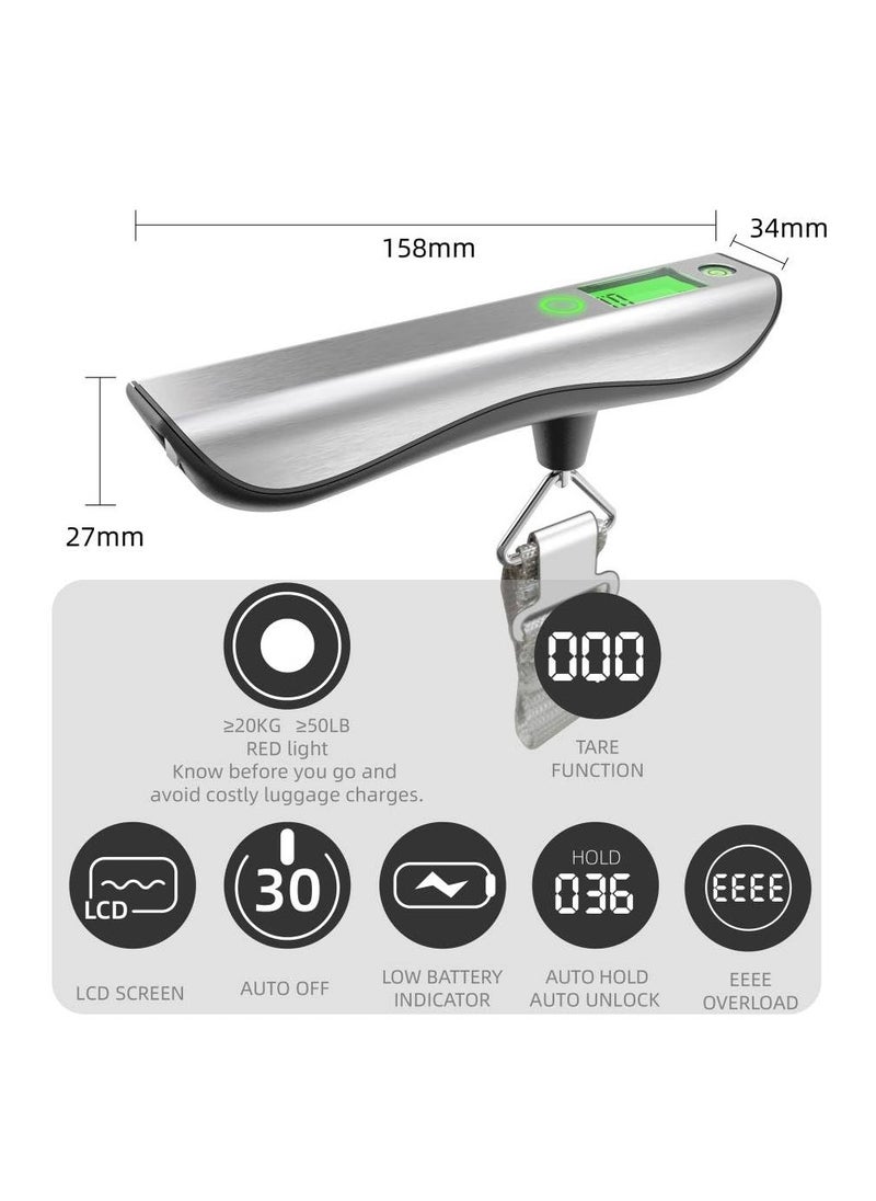 KASTWAVE - Portable Digital Luggage Scale, Hanging Travel Baggage Scale, Lightweight Handheld Suitcase Weight Scale with Backlit LCD Display, 110 Lb Capacity, Silver - Image 1