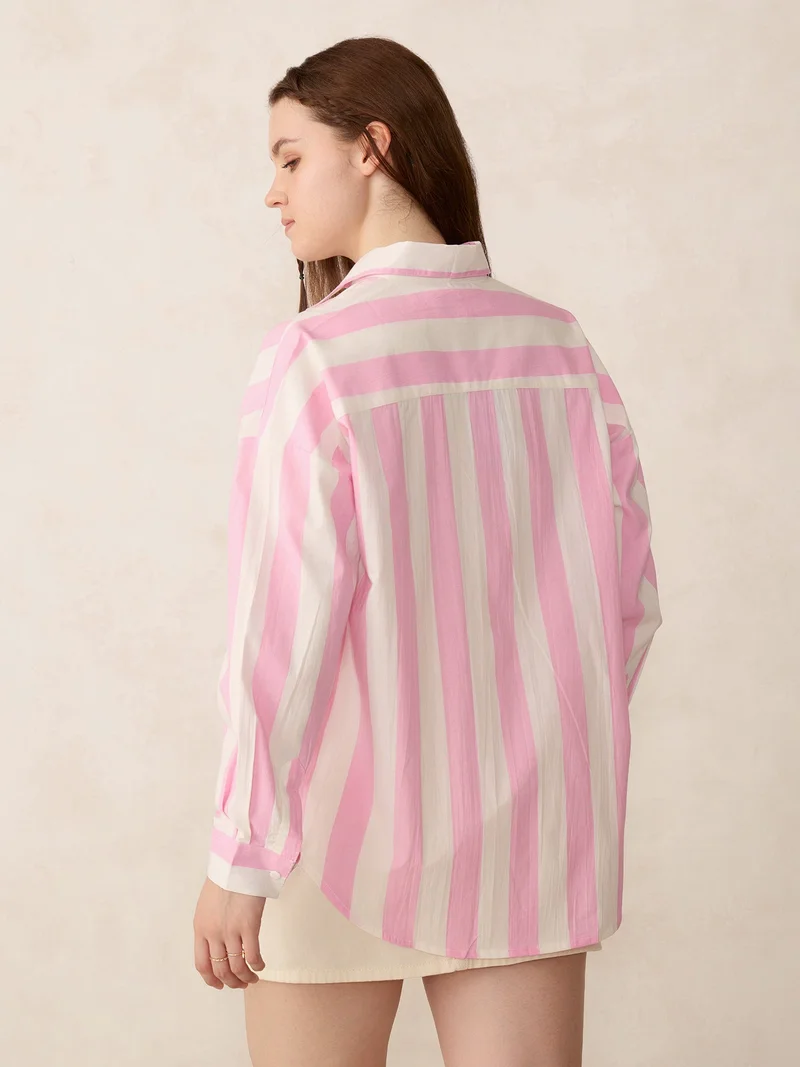 أوجيدر قميص وردي مخطط كبير الحجم