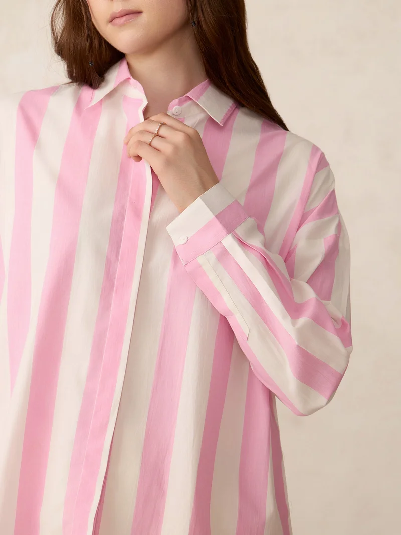 Outzidr pink Pink Striped Oversized Shirt for Women | Best Price UAE