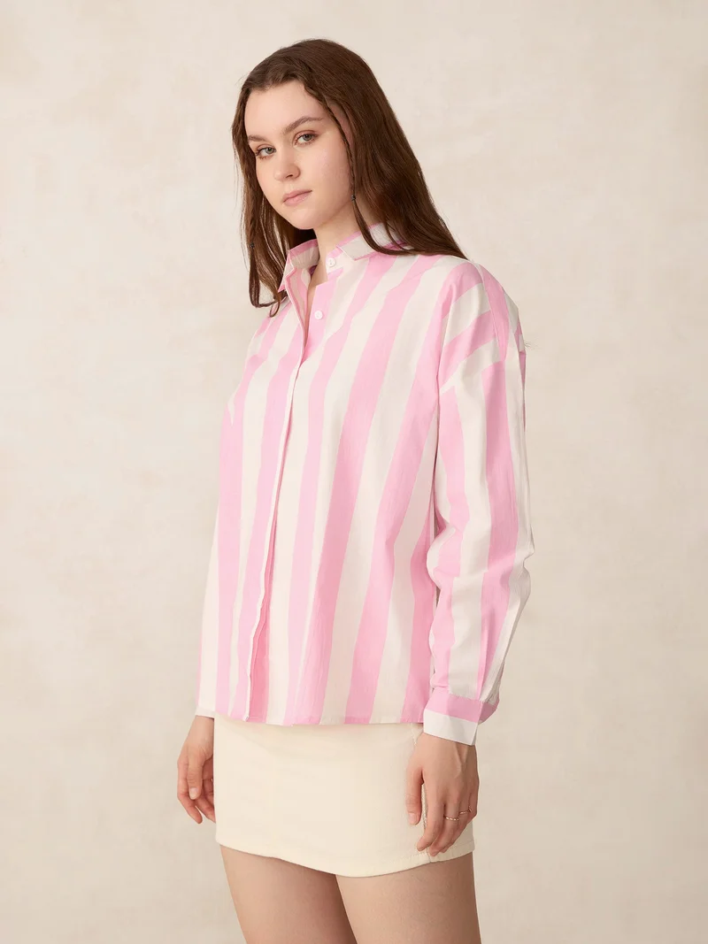 Outzidr pink Pink Striped Oversized Shirt for Women | Best Price UAE