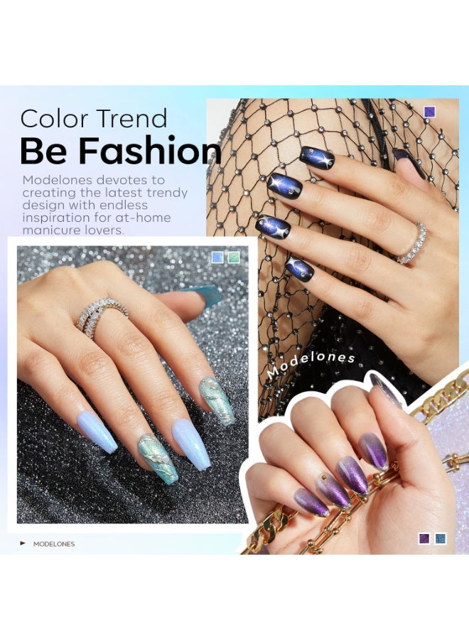 modelones Chameleon Gel Nail Polish Set- 6 Colors Fall Winter Aurora Shimmer Glitter Gel Polish Kit Blue Green Purple Nail Gel Polish Soak Off LED Nail Lamp Nail Art Gel Kit DIY Salon Gift for Women - Image 4