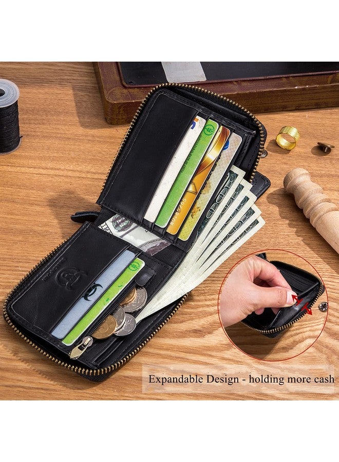 BULLCAPTAIN BULLCAPTAIN Genuine Leather Wallet for Men Large Capacity ID Window Card Case with Zip Coin Pocket QB-231 (Black)  - Image 4