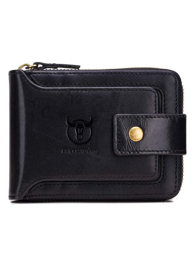 BULLCAPTAIN BULLCAPTAIN Genuine Leather Wallet for Men Large Capacity ID Window Card Case with Zip Coin Pocket QB-231 (Black)  - Image 1