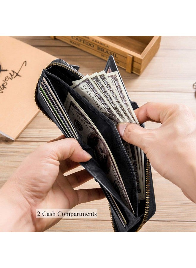 BULLCAPTAIN BULLCAPTAIN Genuine Leather Wallet for Men Large Capacity ID Window Card Case with Zip Coin Pocket QB-231 (Black)  - Image 5