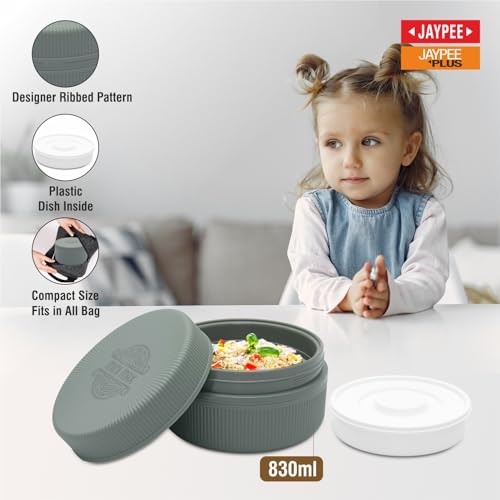 JAYPEE Mini Max Lunch Box for School, Office, Ideal for Snacks and Meal, Keeps Food Hot & Fresh Insulated Stainless Steel Inner with Plastic Dish Inside for Office, College and Picnic, Green, 830 ml - Image 3