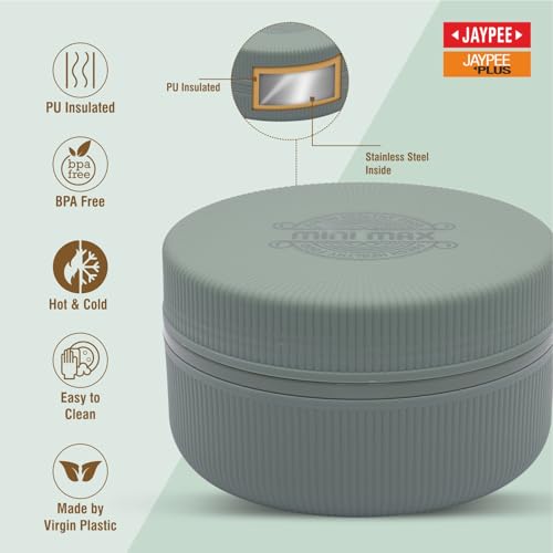 JAYPEE Mini Max Lunch Box for School, Office, Ideal for Snacks and Meal, Keeps Food Hot & Fresh Insulated Stainless Steel Inner with Plastic Dish Inside for Office, College and Picnic, Green, 830 ml - Image 2