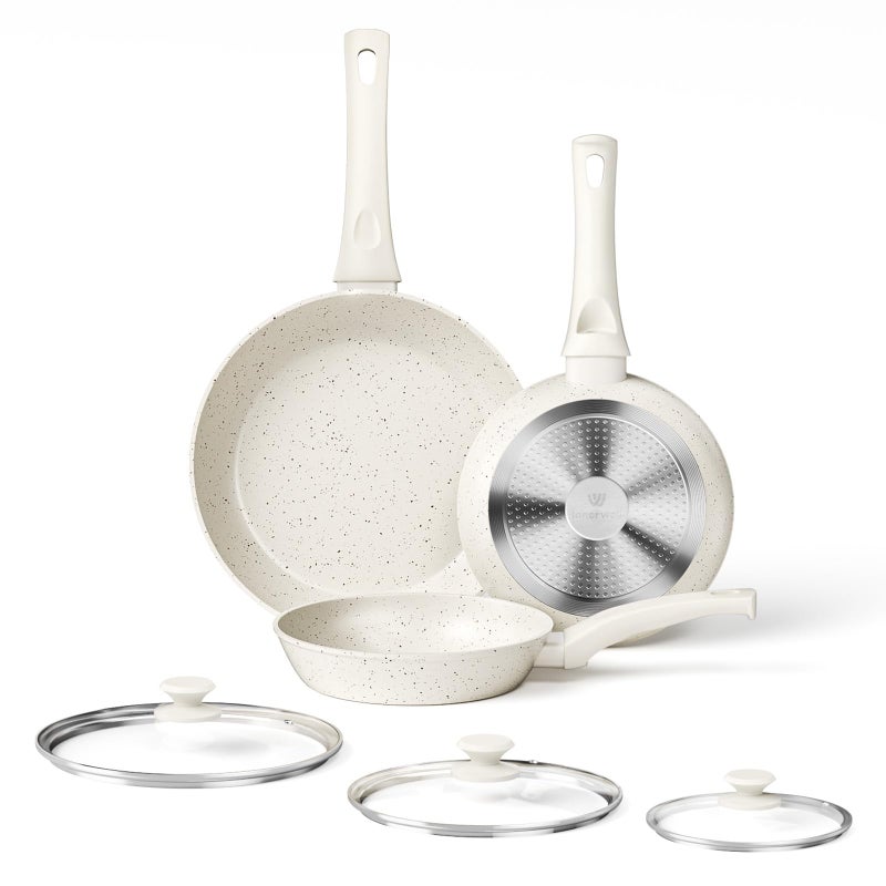 Innerwell Ceramic Frying Pan Set with Lids Set of 6 Non Stick Frying Pans 202428 cm White Ceramic Induction Cookware Set Nonstick Omelette Skillet PFOA  PFAS Free