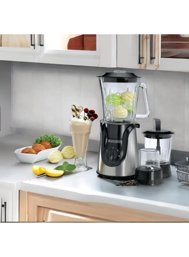 BLACK+DECKER Glass Blender with Grinder and Mincer Chopper 1.5 L 600 W BX600G-B5 Silver and Black - Image 1