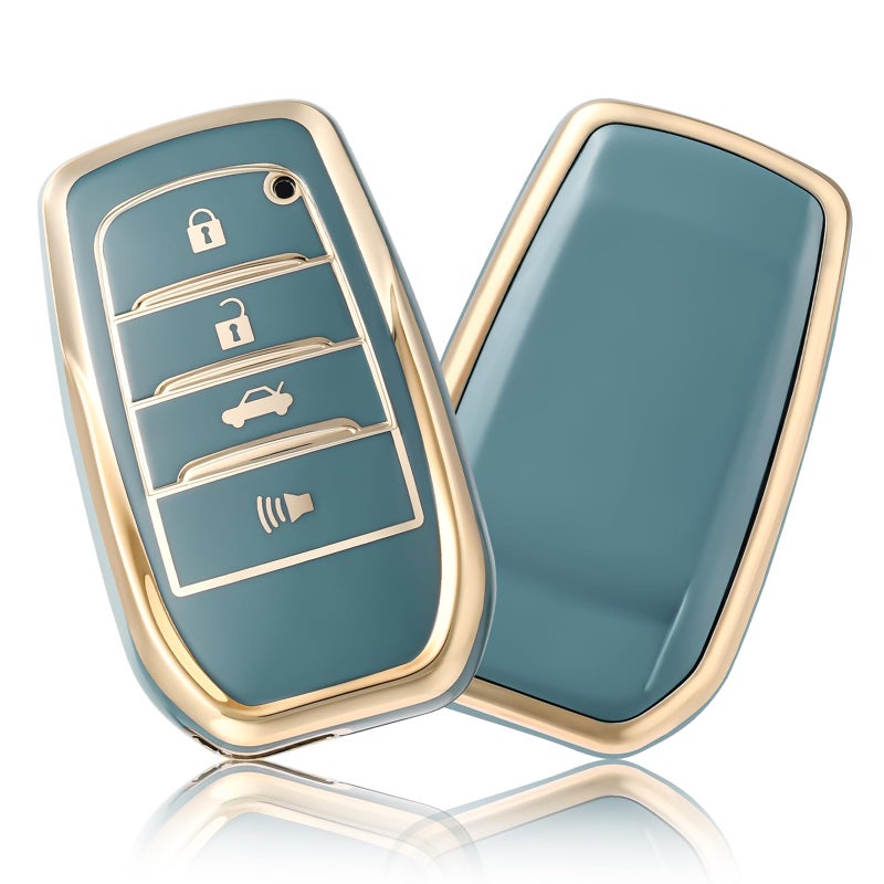 غطاء مفتاح OFFCURVE لسيارة تويوتا لحافظة مفتاح تويوتا لاند كروزر فينزا RAV4 برايم هيلوكس هايلاندر كامري 4Runner 2019-2023 ملحقات مفتاح السيارة الذكي حافظة واقية زرقاء
