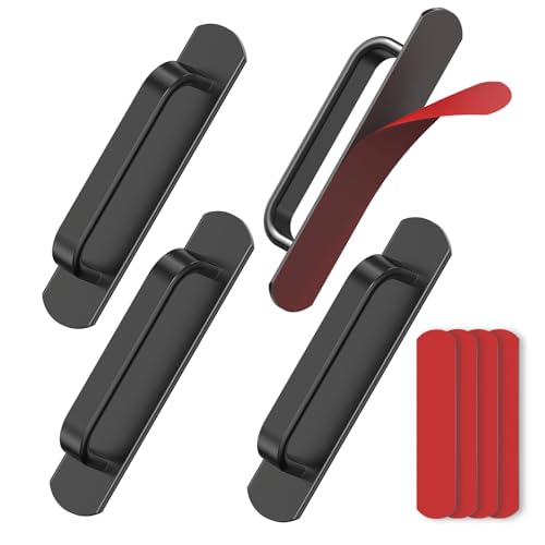 Mixizigoz 4 Pack 57 Inch Adhesive Cabinet Handles No Drill Stick on Door Push Pulls for Closet Drawer Fridge Peel Stick Sliding Door Handles with Strong Adhesive Secure Grip 4 Black - Image 1