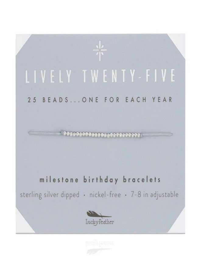 Lucky Feather Happy 25th Birthday Gifts For Women - Sterling Silver Dipped Beads Bracelet on Adjustable 7”- 8” Cord - Turning 25 Birthday Gifts For Her - Image 1