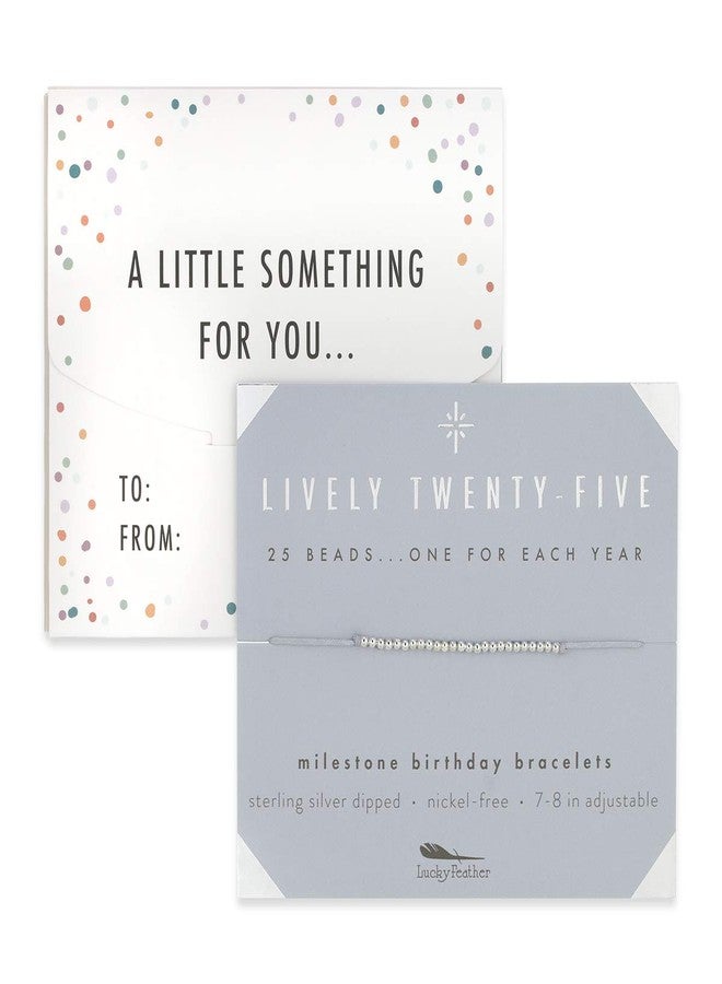 Lucky Feather Happy 25th Birthday Gifts For Women - Sterling Silver Dipped Beads Bracelet on Adjustable 7”- 8” Cord - Turning 25 Birthday Gifts For Her - Image 3
