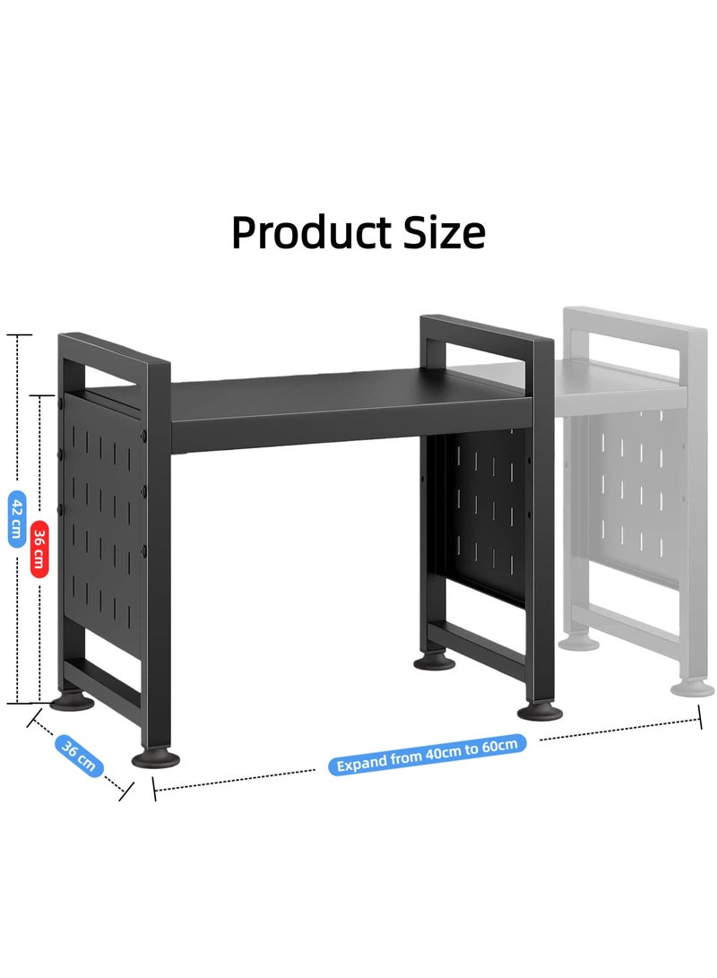 SALADAYS Expandable Microwave Stand, 2 Tier Microwave oven Rack with 8 Hooks, Height Adjustable Oven Stand for Kitchen, Width 40–60cm Freely Adjustable, Kitchen Shelf Organiser Black - Image 2