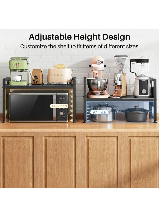 SALADAYS Expandable Microwave Stand, 2 Tier Microwave oven Rack with 8 Hooks, Height Adjustable Oven Stand for Kitchen, Width 40–60cm Freely Adjustable, Kitchen Shelf Organiser Black - Image 4