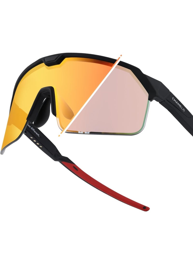 CHAMELO Music Shield Smart Audio Sunglasses Matte Black Frame, Fire Lenses | Open-Ear Bluetooth Glasses for Men & Women with Electronic Tint Control, Sweat Proof, Sports Eyewear, 100% UV Protection - Image 1