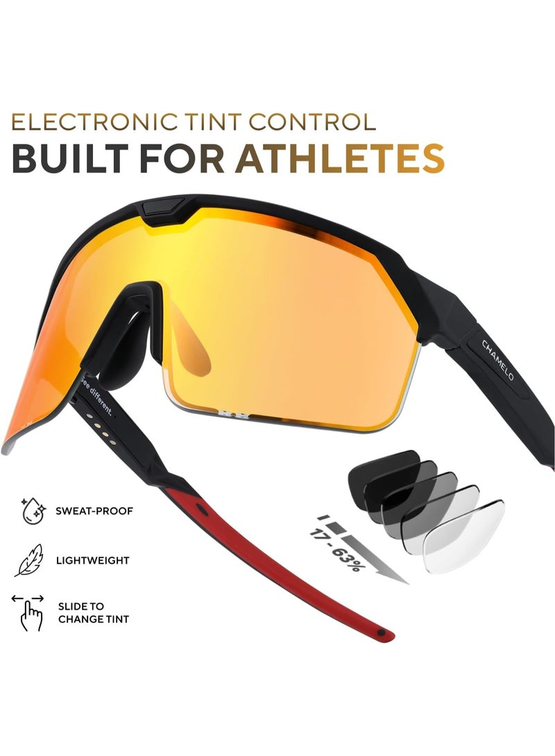 CHAMELO Music Shield Smart Audio Sunglasses Matte Black Frame, Fire Lenses | Open-Ear Bluetooth Glasses for Men & Women with Electronic Tint Control, Sweat Proof, Sports Eyewear, 100% UV Protection - Image 5