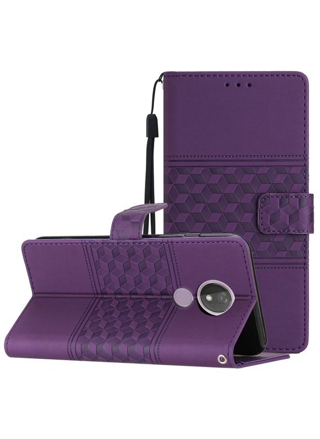 HuHa - Case Cover For For Motorola Moto G7 Power Diamond Embossed Skin Feel Leather Phone Case with Lanyard(Purple) - Image 1