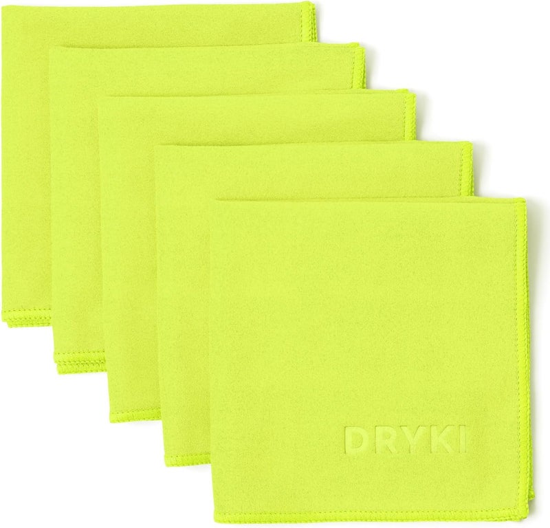 DRYKI Sweat Absorbing Handkerchiefs - The Original Pocket-Sized Sweat Towels - Quick-Dry Microfiber Sweat Rags for Face, Hands, & Body - Men & Women - Gym, Sports, and Work (High-Vis Yellow: 5 Pack) - Image 1