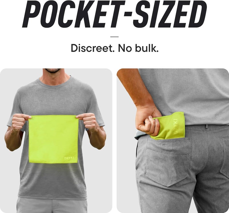 DRYKI Sweat Absorbing Handkerchiefs - The Original Pocket-Sized Sweat Towels - Quick-Dry Microfiber Sweat Rags for Face, Hands, & Body - Men & Women - Gym, Sports, and Work (High-Vis Yellow: 5 Pack) - Image 4