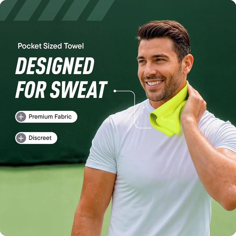 DRYKI Sweat Absorbing Handkerchiefs - The Original Pocket-Sized Sweat Towels - Quick-Dry Microfiber Sweat Rags for Face, Hands, & Body - Men & Women - Gym, Sports, and Work (High-Vis Yellow: 5 Pack) - Image 2