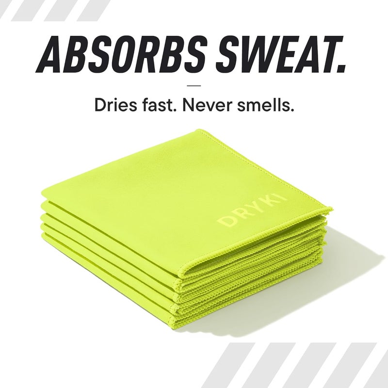 DRYKI Sweat Absorbing Handkerchiefs - The Original Pocket-Sized Sweat Towels - Quick-Dry Microfiber Sweat Rags for Face, Hands, & Body - Men & Women - Gym, Sports, and Work (High-Vis Yellow: 5 Pack) - Image 3