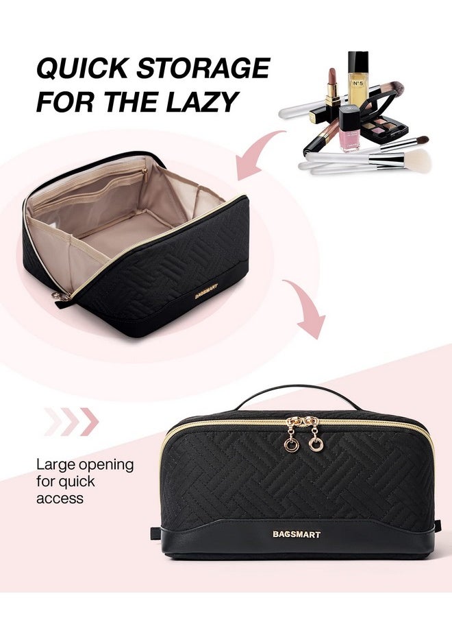 BAGSMART Makeup Bag Cosmetic Bag Travel Makeup Bagwaterresistent Makeup Bags For Women Portable Pouch Open Flat Make Up Organizer Bag For Toiletries Brushes Black  - Image 2