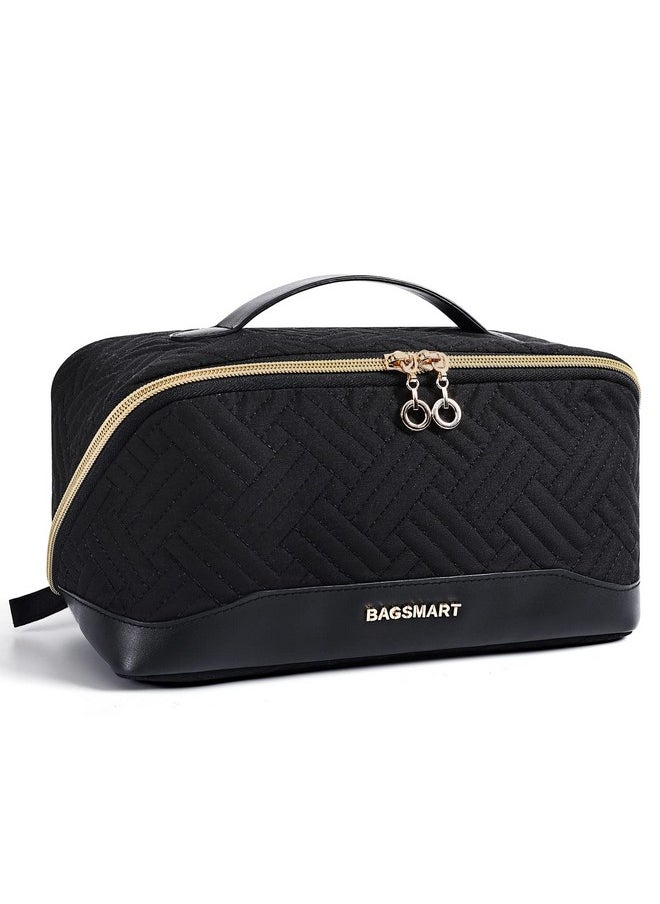 BAGSMART Makeup Bag Cosmetic Bag Travel Makeup Bagwaterresistent Makeup Bags For Women Portable Pouch Open Flat Make Up Organizer Bag For Toiletries Brushes Black  - Image 1